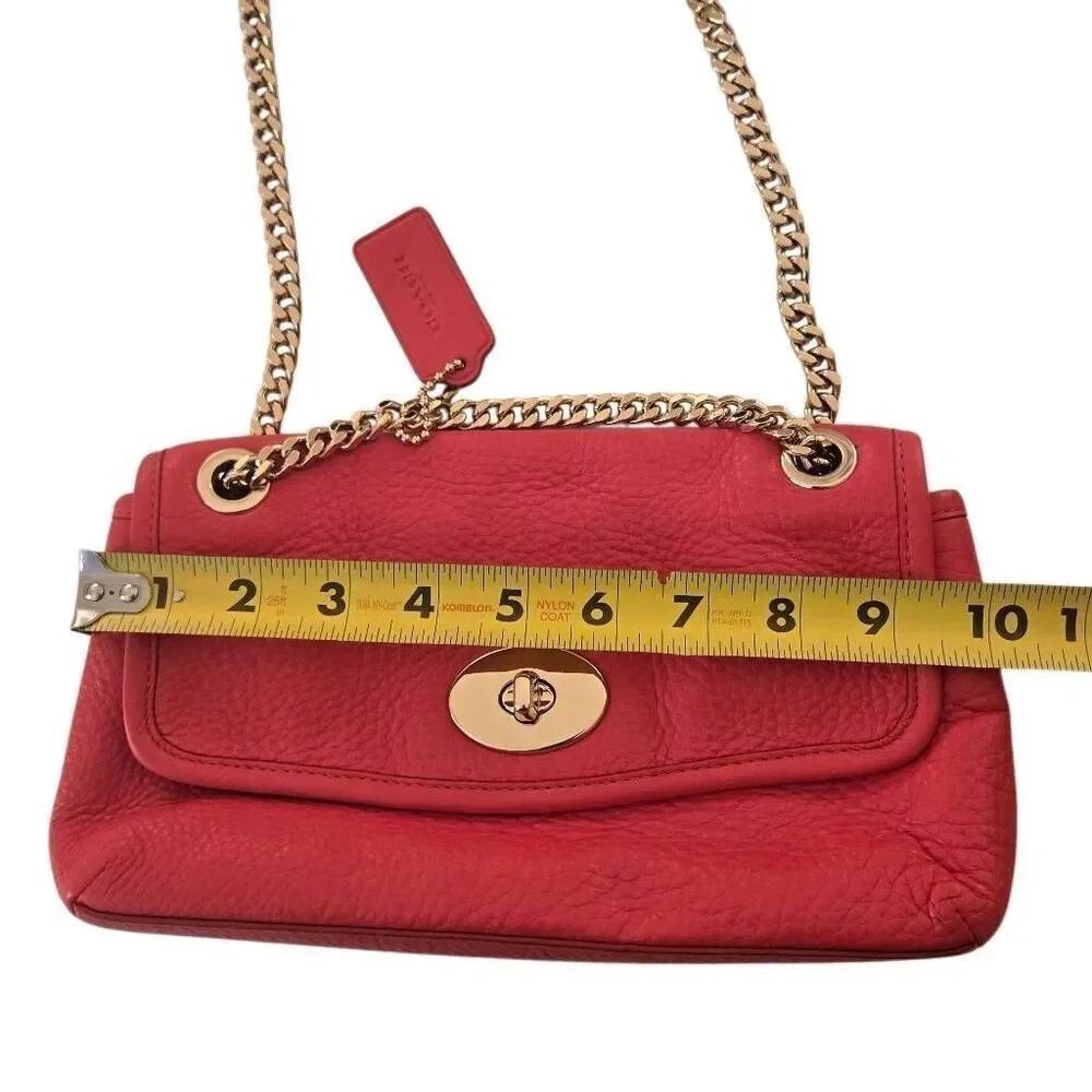 Coach Womens Pebble Leather Gold-tone Chain Strap Crossbody Cardinal Red OS